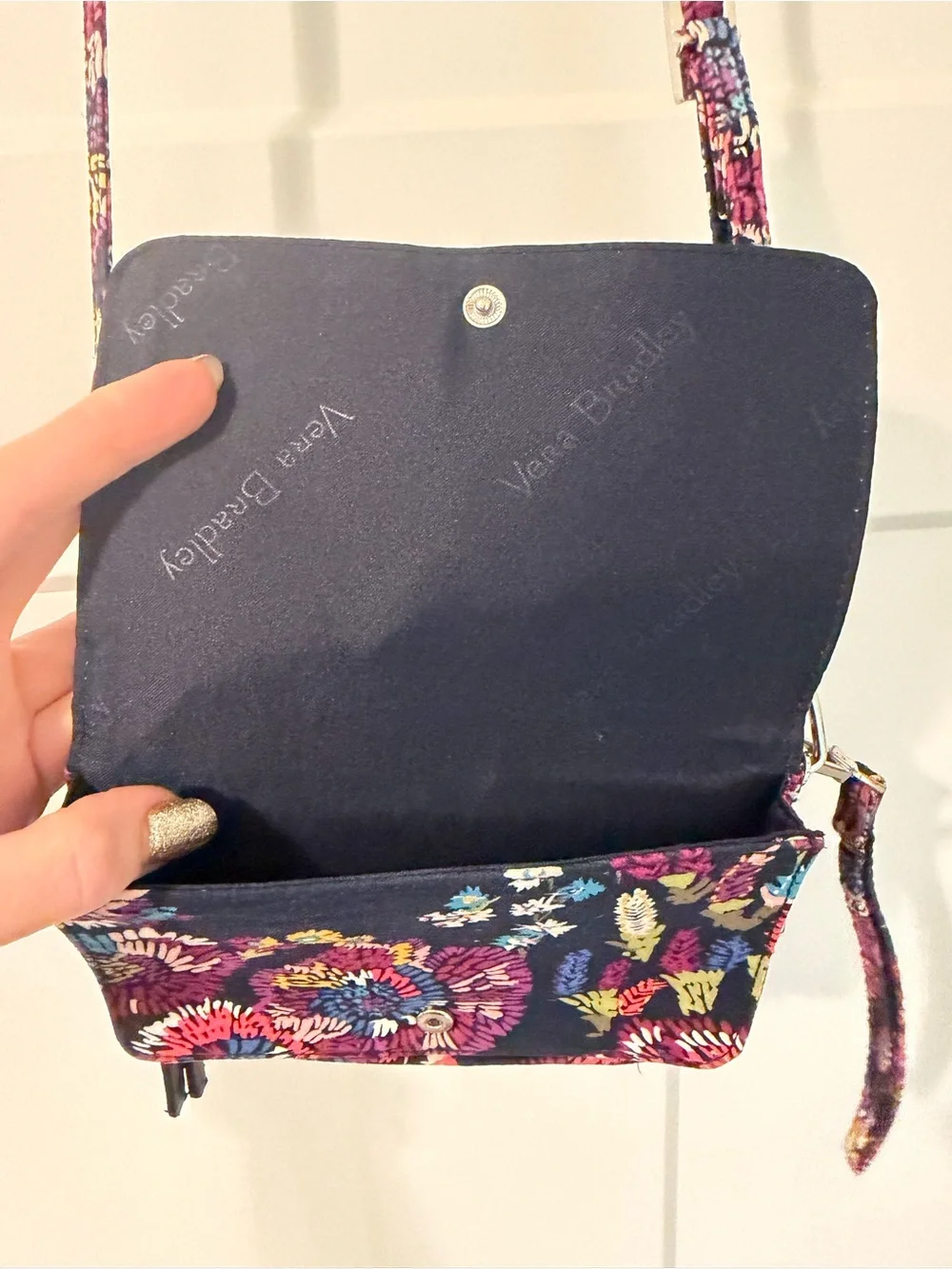 Vera Bradley Navy Floral Quilted Crossbody Wallet